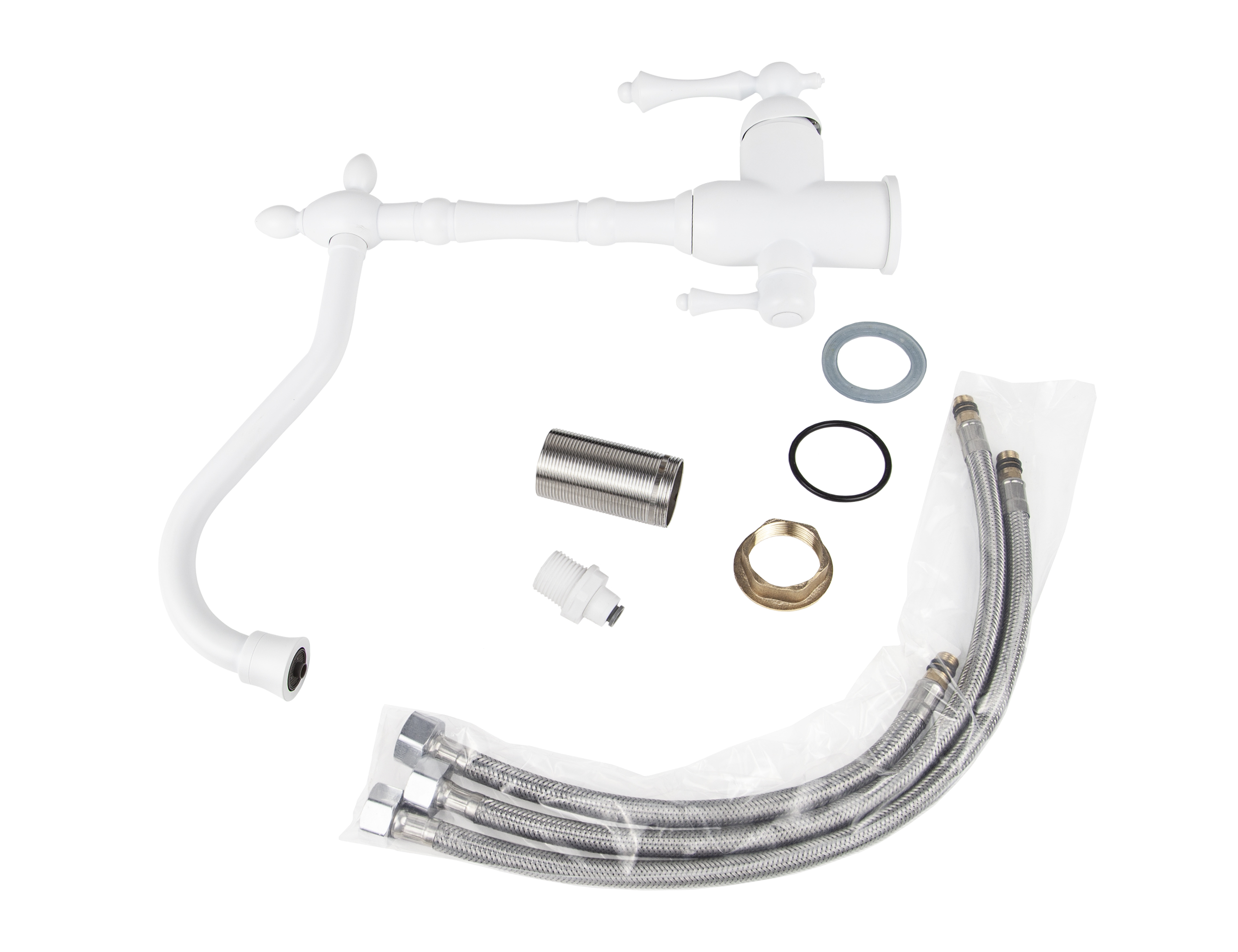 Смеситель VIKO  V-5344 для кухни, белый матовый, излив поворотный, латунь