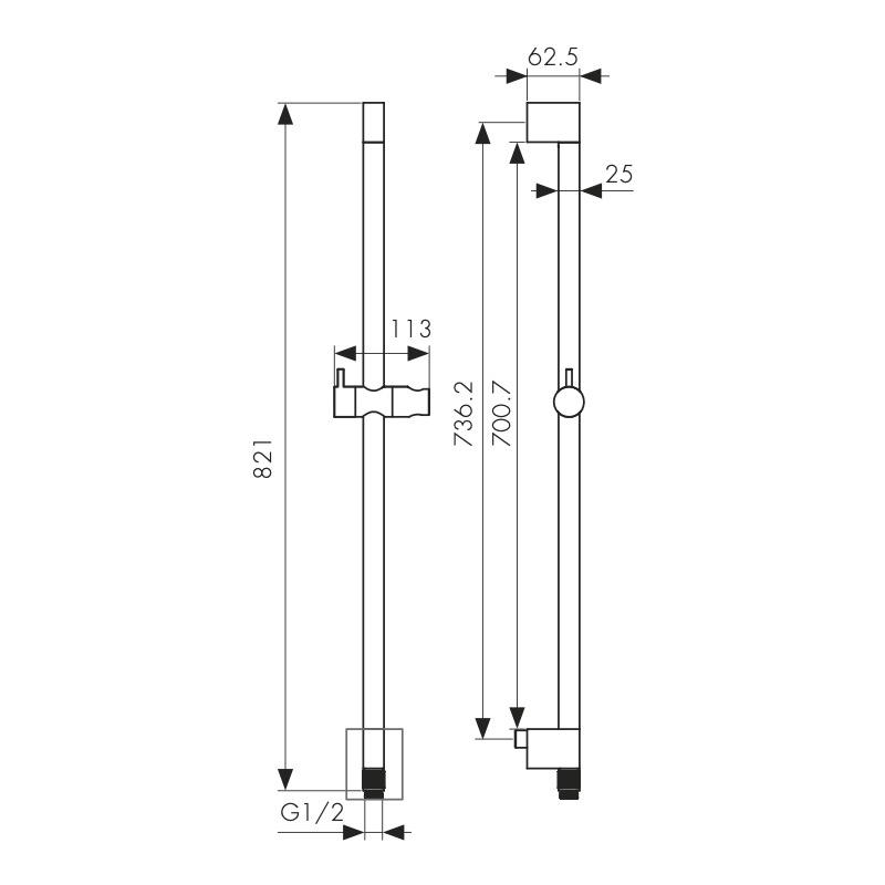 Стойка KAISER с подключением для душегого шланга Ø25*821мм, в коробке /Латунь/Хром