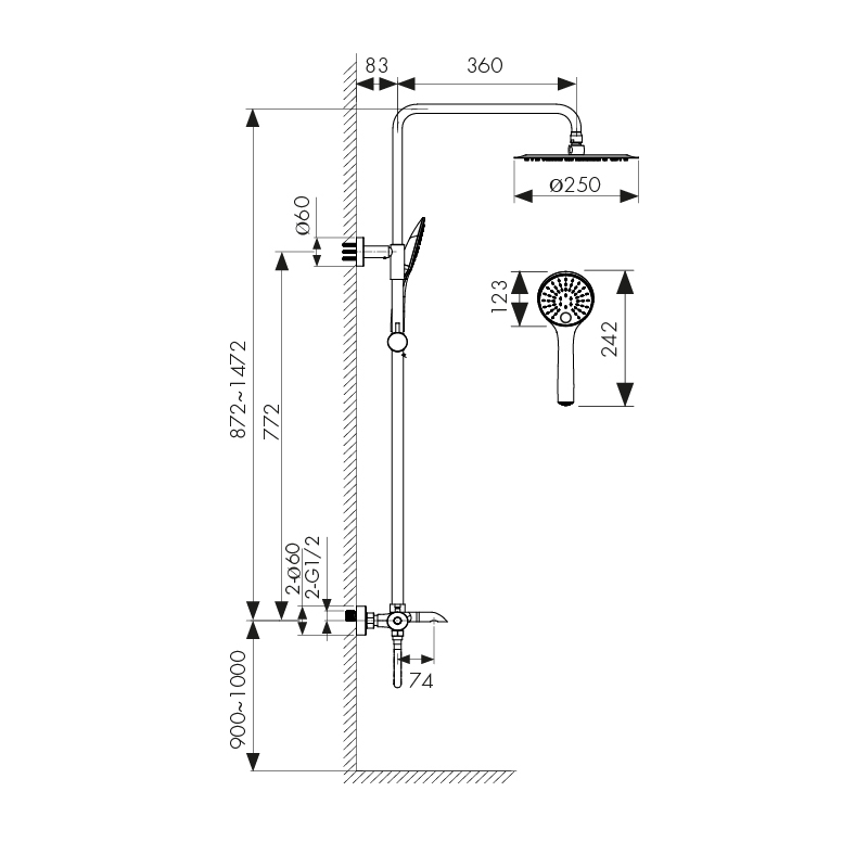 Душевая система с термостатом KAISER Nove 06182, хром, латунь
