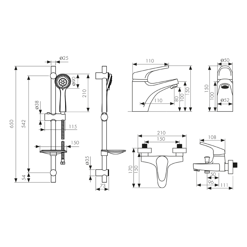 Смеситель KAISER County 5500К для ванны и душа, латунь, хром, неповоротный