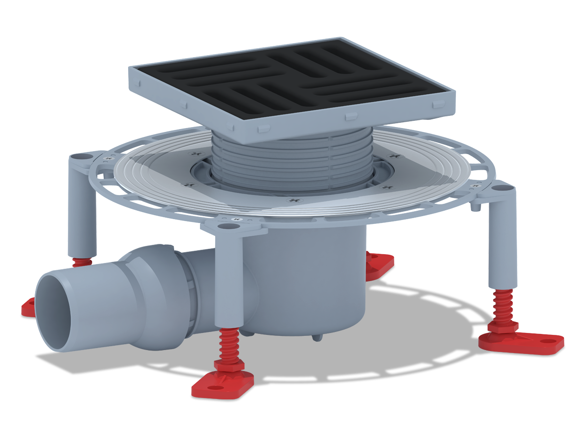 Трап для душа горизонтальный регул. с комбинированным затвором, с решёткой из чугуна 150*150 мм