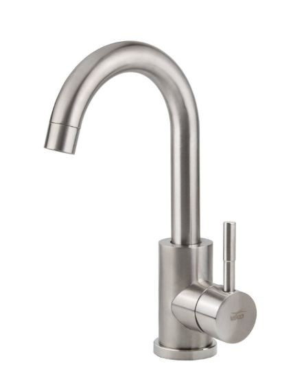 Смеситель VIKO для раковины боковой с гайкой Ø35 низк. излив (нерж. сталь)/серебро