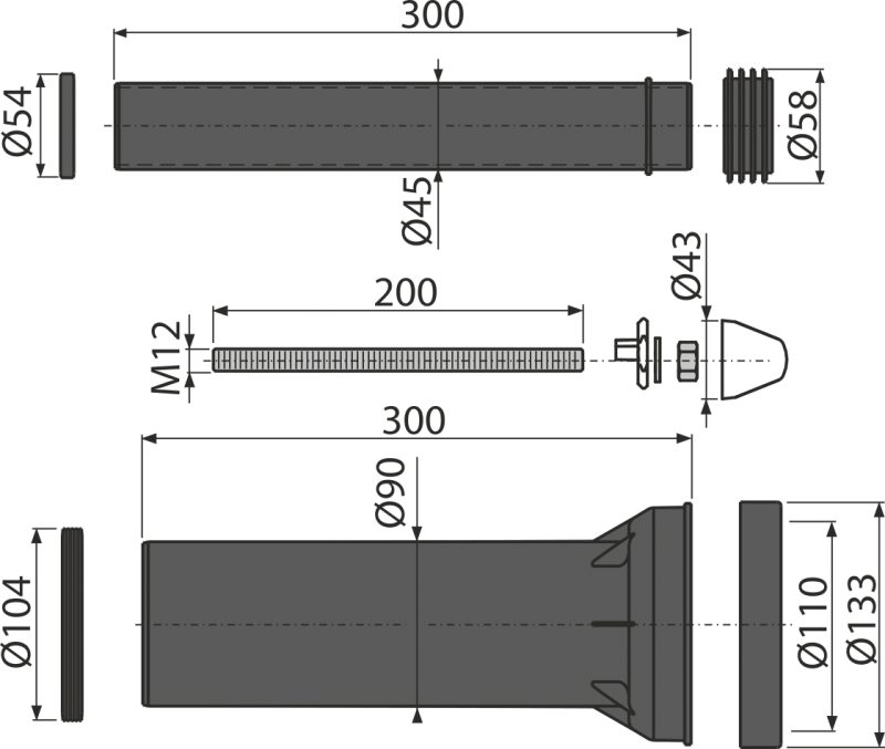 Комплект для подключения подвесного унитаза,  ALCA-PLAST