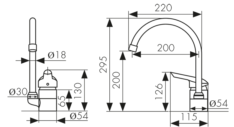Смеситель KAISER Athlete 19044 для кухни, хром, излив поворотный, латунь