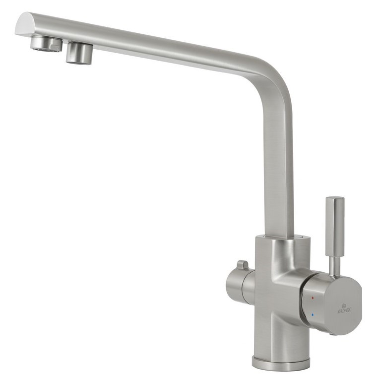 Смеситель KAISER Decor 40144-5 для кухни с подачей фильтрованной воды, серебро, излив поворотный, ла