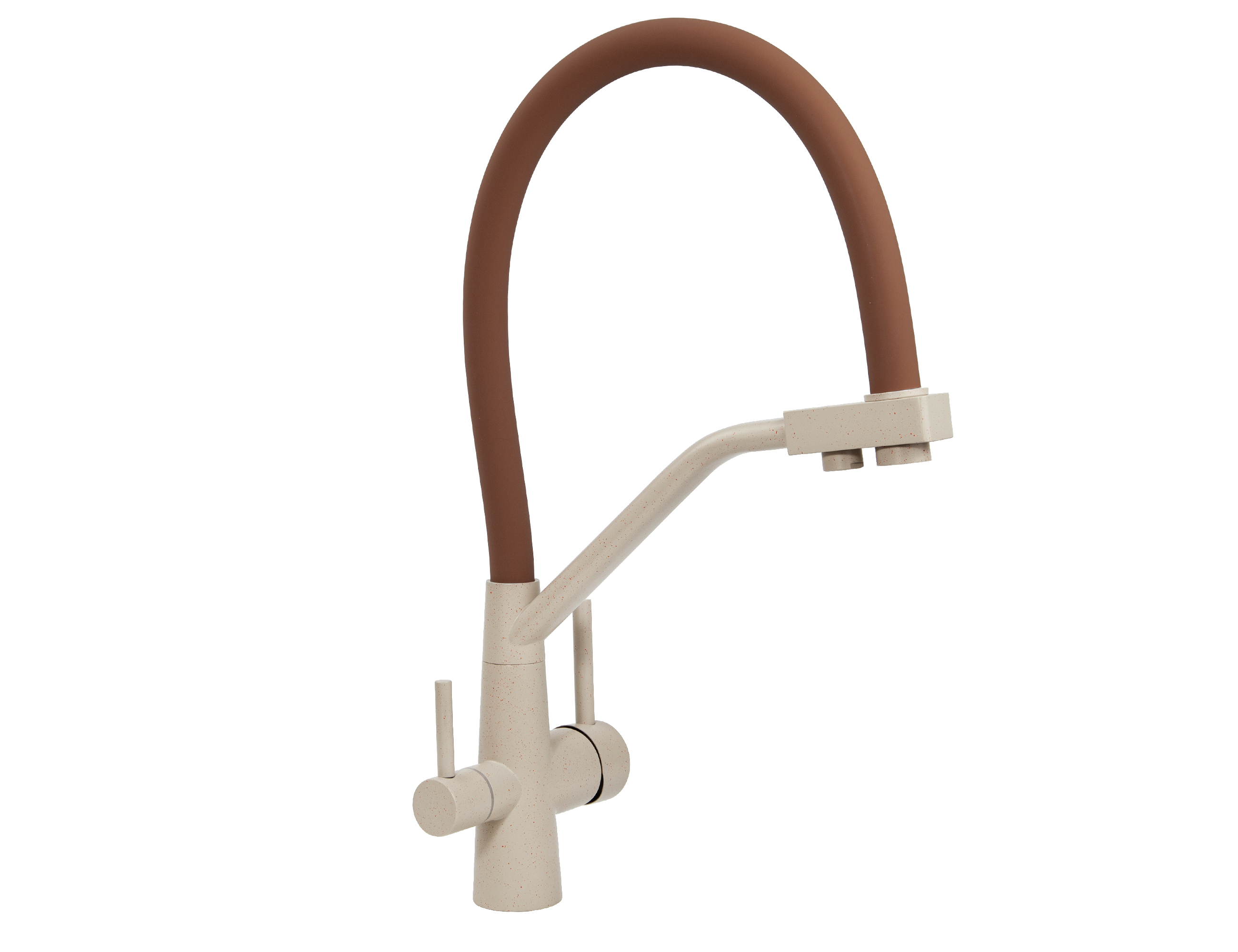 Смеситель VIKO  V-5810 для кухни, бежевый мрамор, излив поворотный, нержавеющая сталь