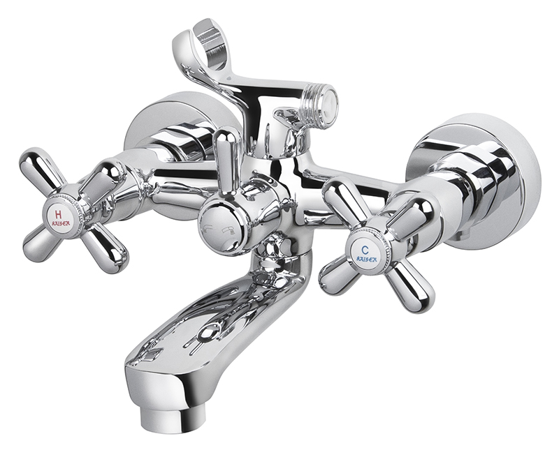 Смеситель KAISER Carlson для ванны к/н крест керамика с душем