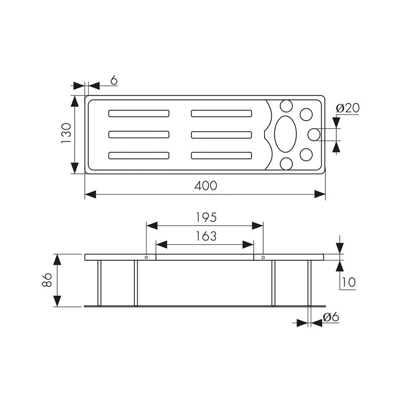 Полка настенная прямая KAISER с держателем для зуб. щеток, хром (нерж. сталь)