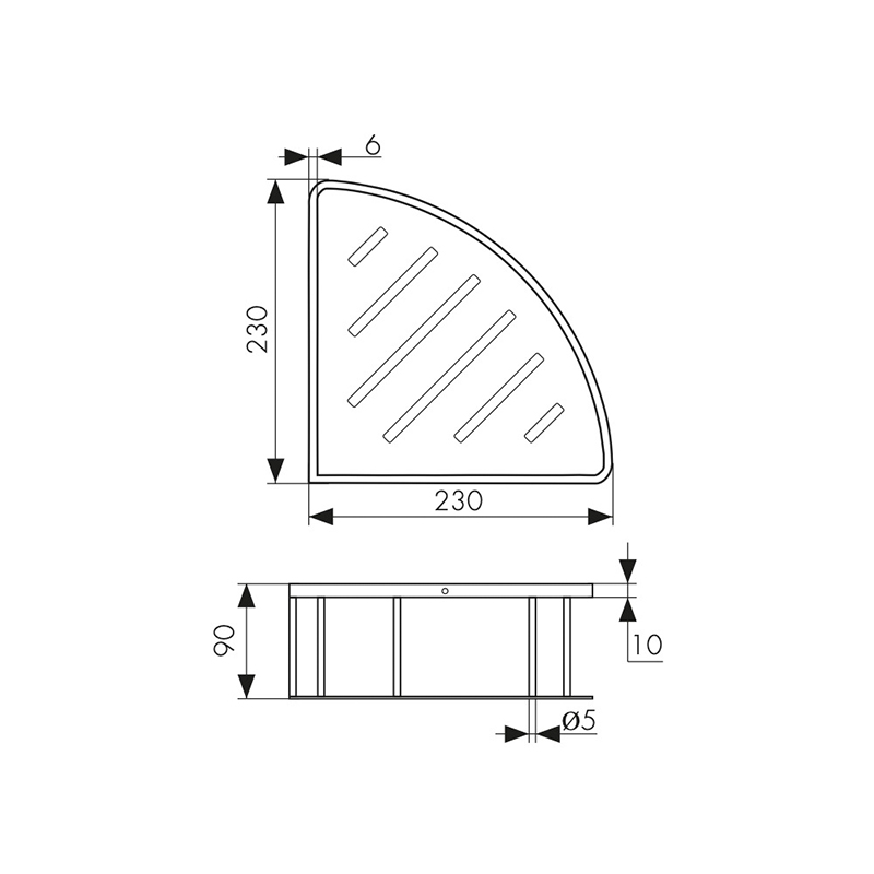 Полка настенная угловая KAISER 230*230*90, хром (нерж. сталь)