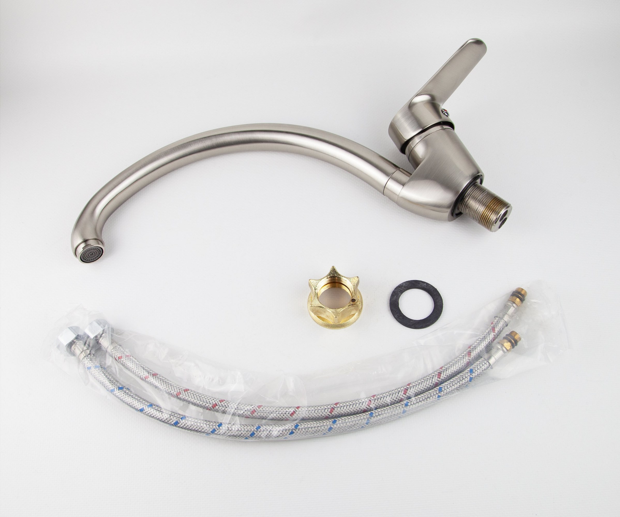 Смеситель VIKO  V-4554 для кухни, серебро, излив поворотный, цинковый сплав