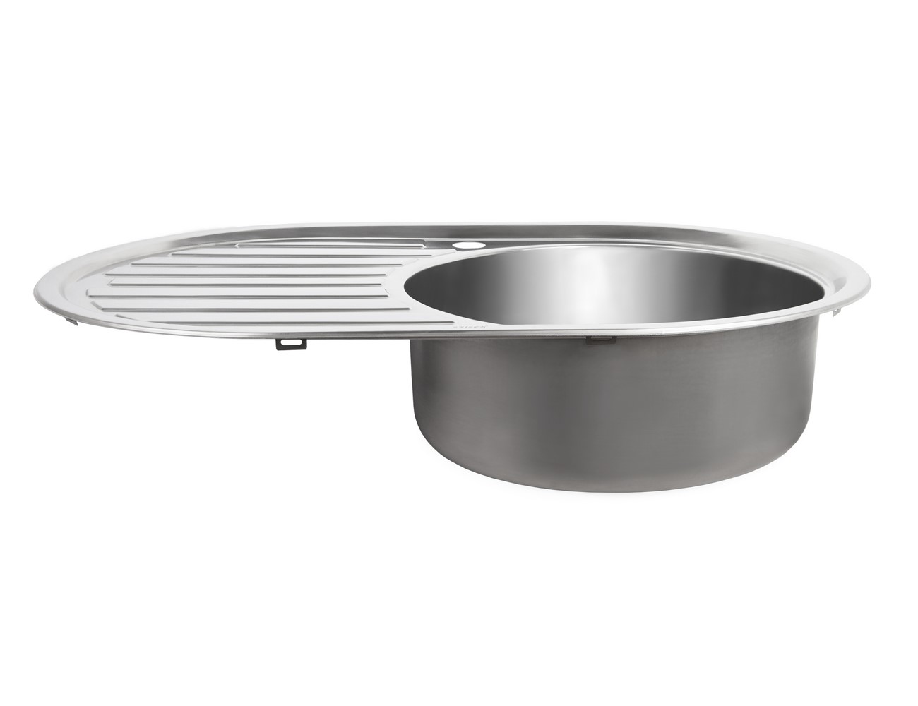 Мойка из нержавейки "KAISER" врезная 770x500*180*0.8mm хром овальная правая/сифон