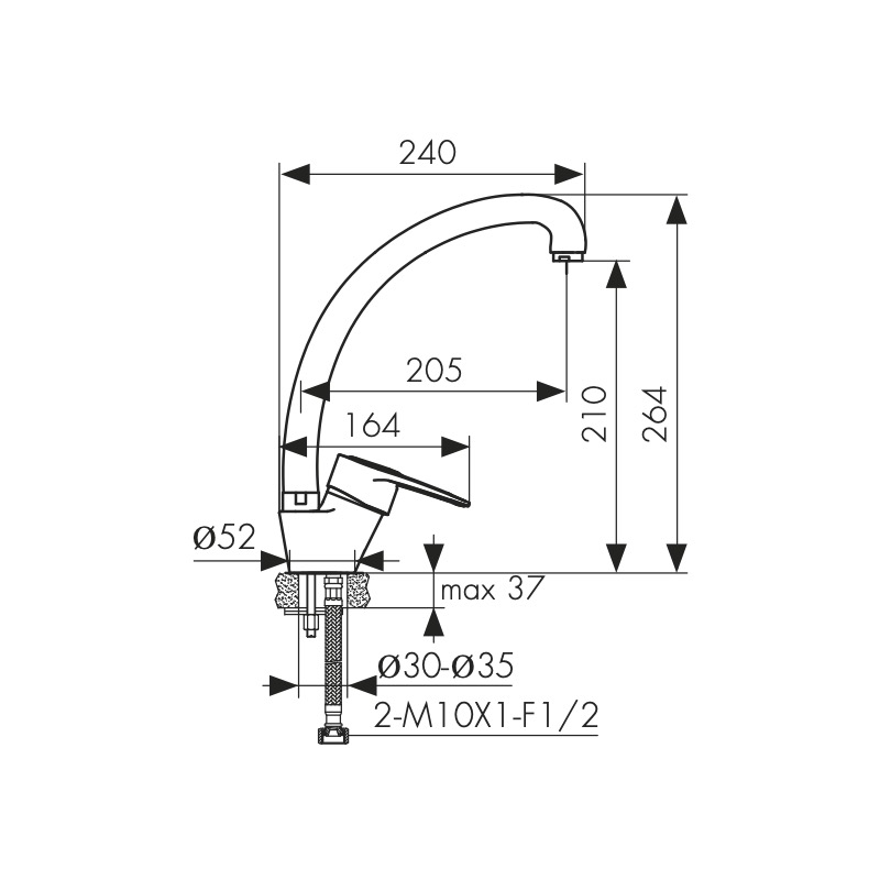 Смеситель KAISER City 21044 для кухни, хром, излив поворотный, латунь