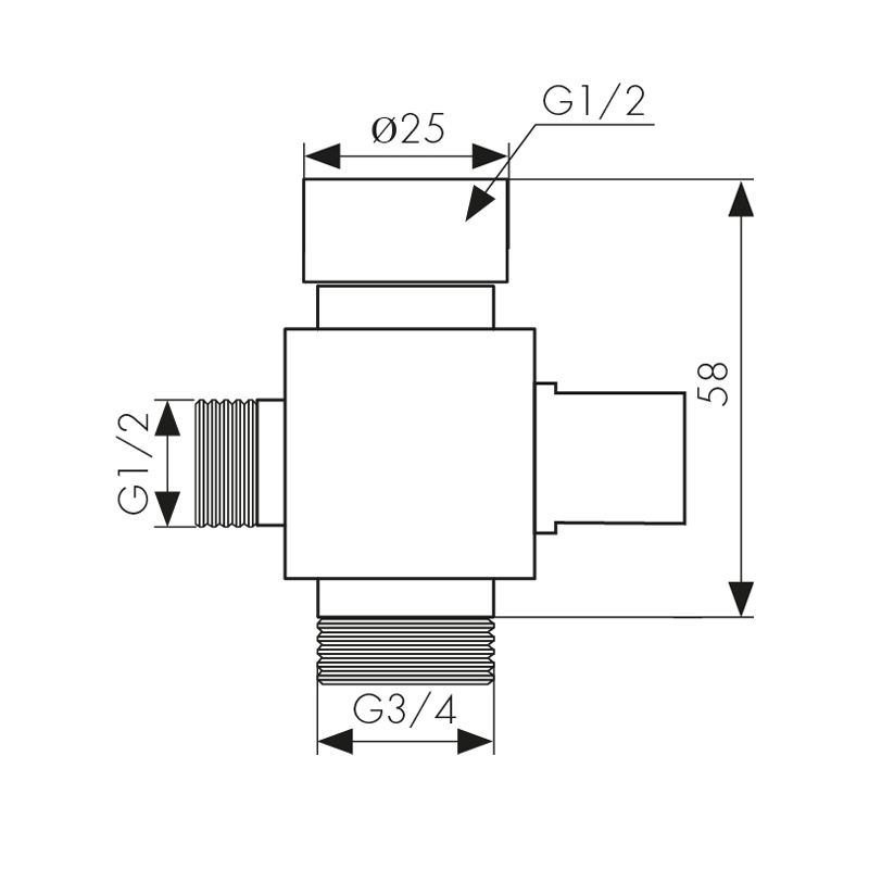 Дивертор KАISER EURO 3/4нар х 1/2нар х 1/2вн (стар. арт. 319)