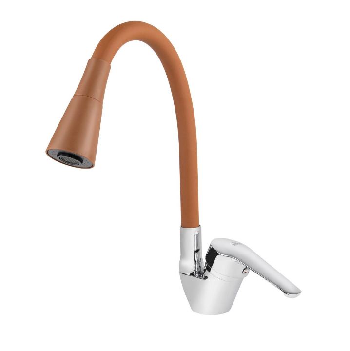 Смеситель VIKO кухня боковой Ø40 с гайкой коричневым гибким изливом (2-jet)