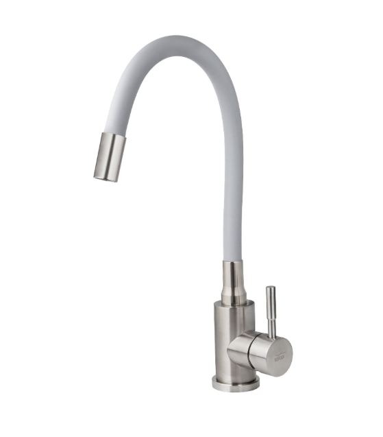 Смеситель VIKO кухня боковой с серым гибким изливом Ø35 с гайкой, (нерж. сталь), корпус: серебро