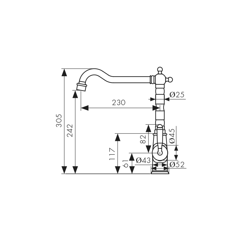 Смеситель KAISER Vincent 31544 для кухни, хром, излив поворотный, латунь