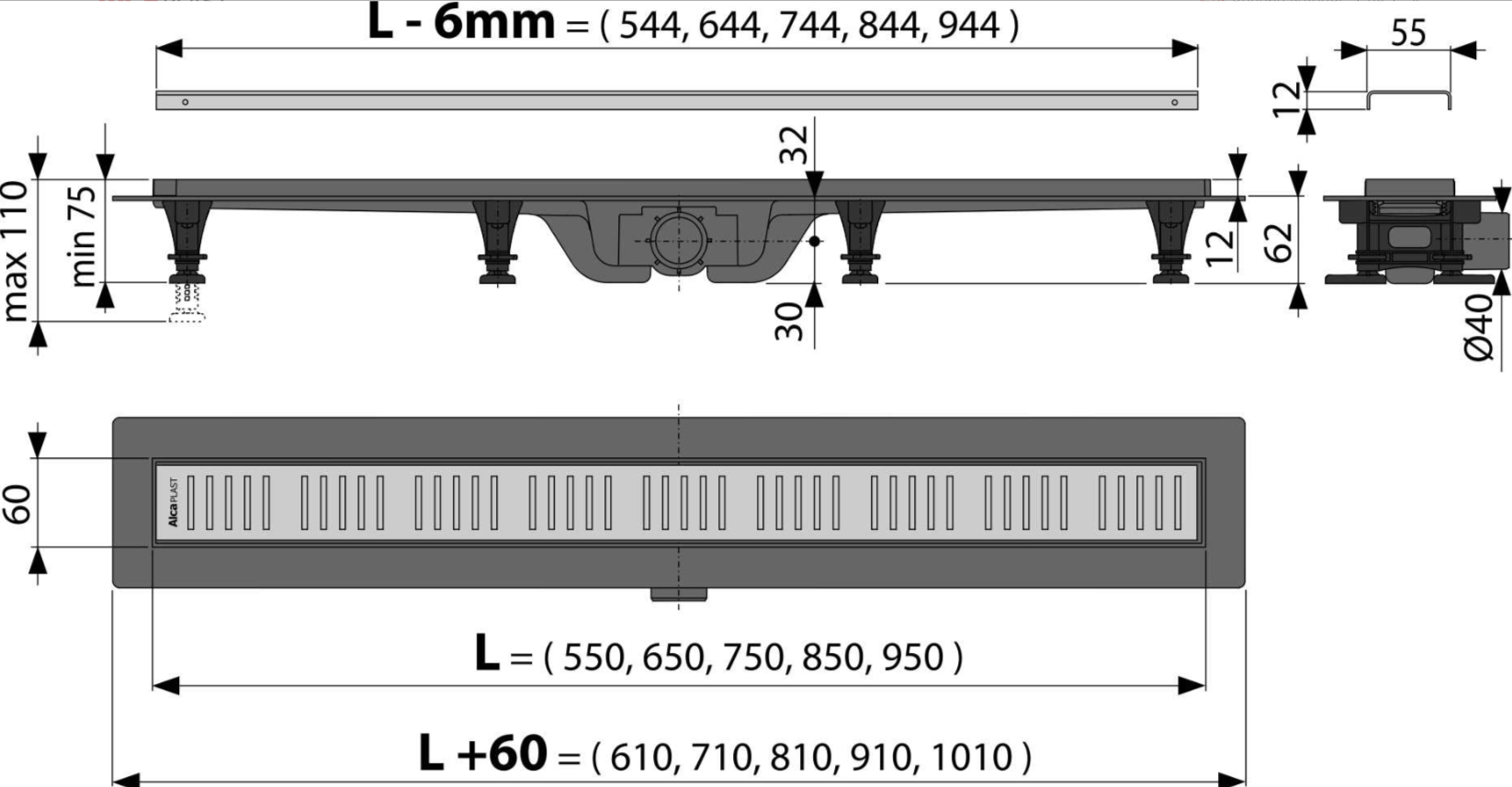 Водоотводящий желоб с порогами для перфорированной решетки /AG100401550