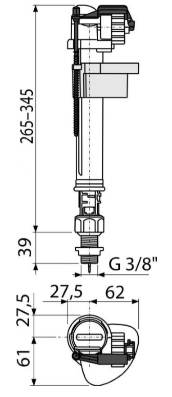 Впускной клапан, нижний 3/8" с метал. резьбой (Alca PLAST)