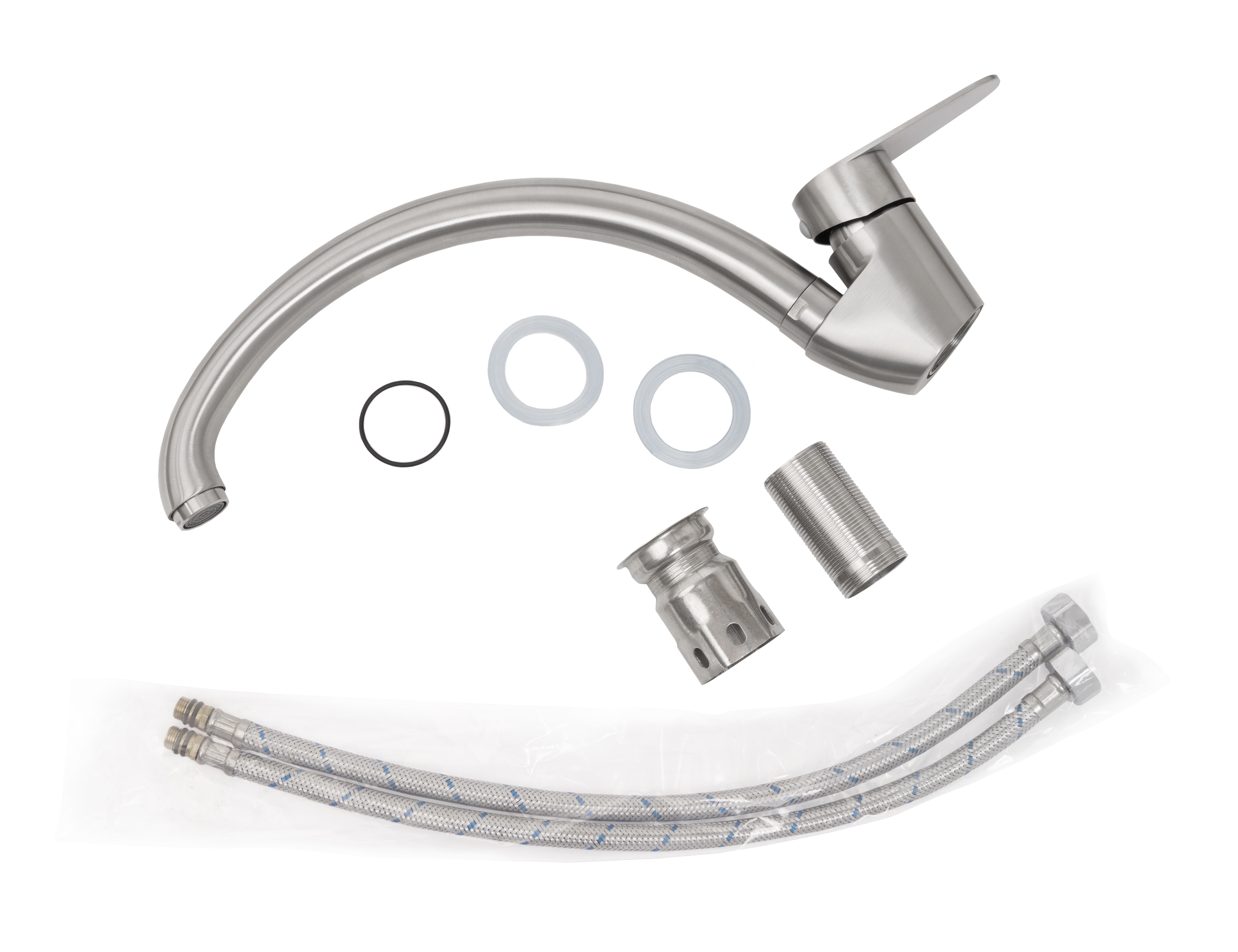 Смеситель VIKO  V-4654 для кухни, серебро, излив поворотный, нержавеющая сталь