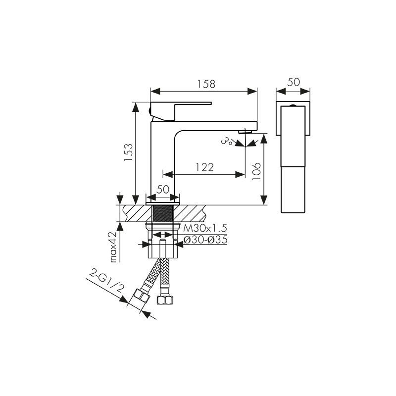 Смеситель KAISER Cube 01211-15 для раковины, латунь, воронёная сталь