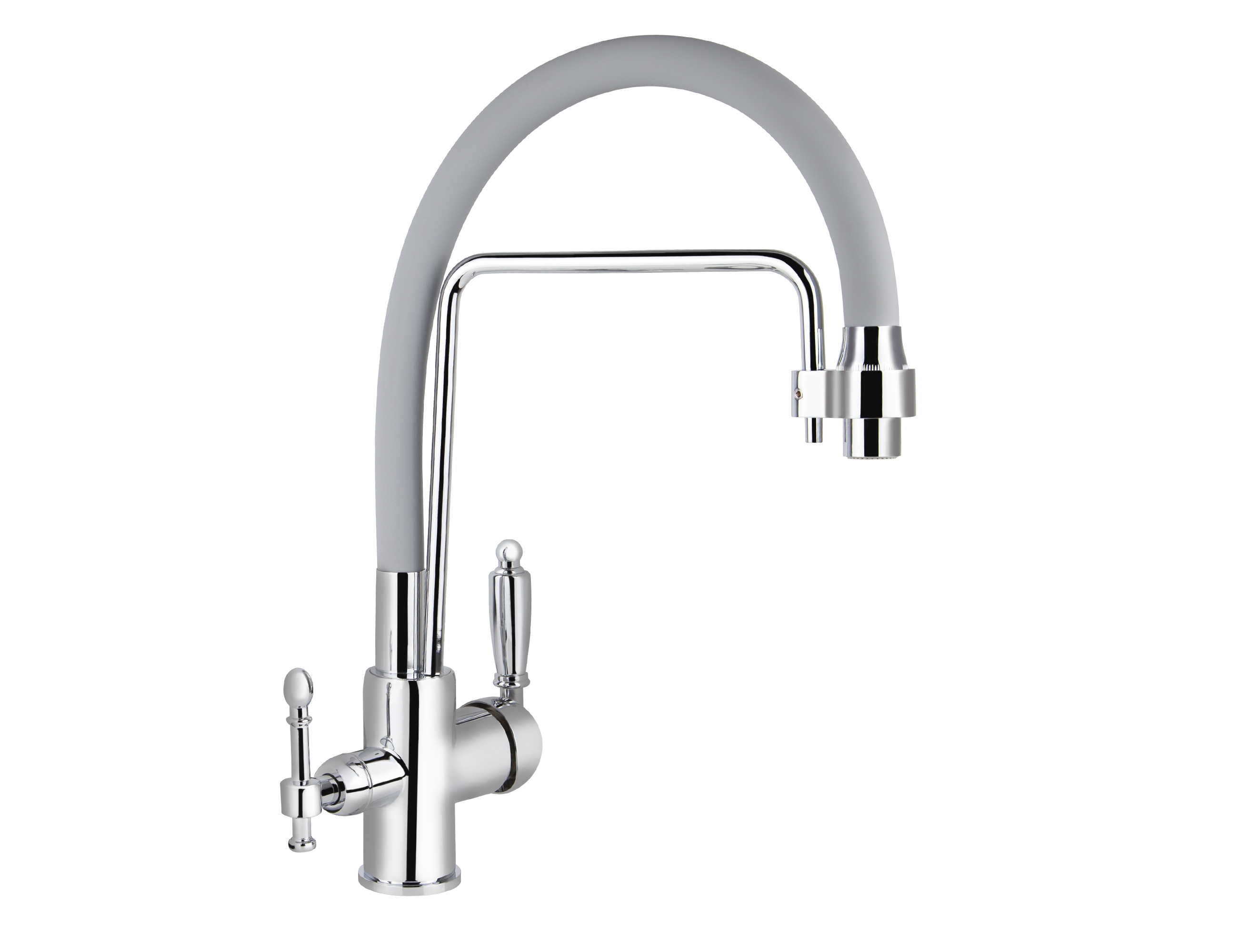 Смеситель VIKO  V-5616 для кухни, серый, излив гибкий, поворотный, под фильтр, латунь