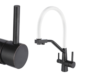 Смеситель VIKO для кухни под фильтр с гибким изливом Ø35, нерж. сталь (корпус/излив: бронза черная/белый) Смеситель VIKO для кухни под фильтр с гибким изливом Ø35, нерж. сталь (корпус/излив: бронза черная/белый)