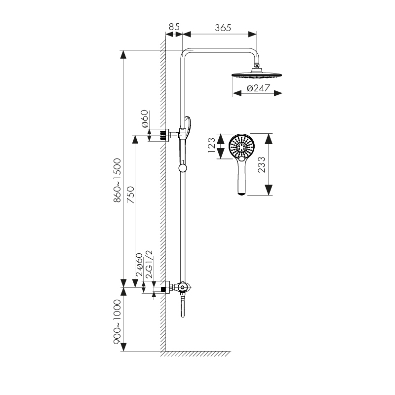 Душевая система с термостатом KAISER Plane 07177, хром, латунь