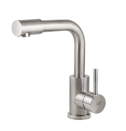 Смеситель VIKO для раковины боковой с гайкой Ø35 низк. излив (нерж. сталь)/серебро