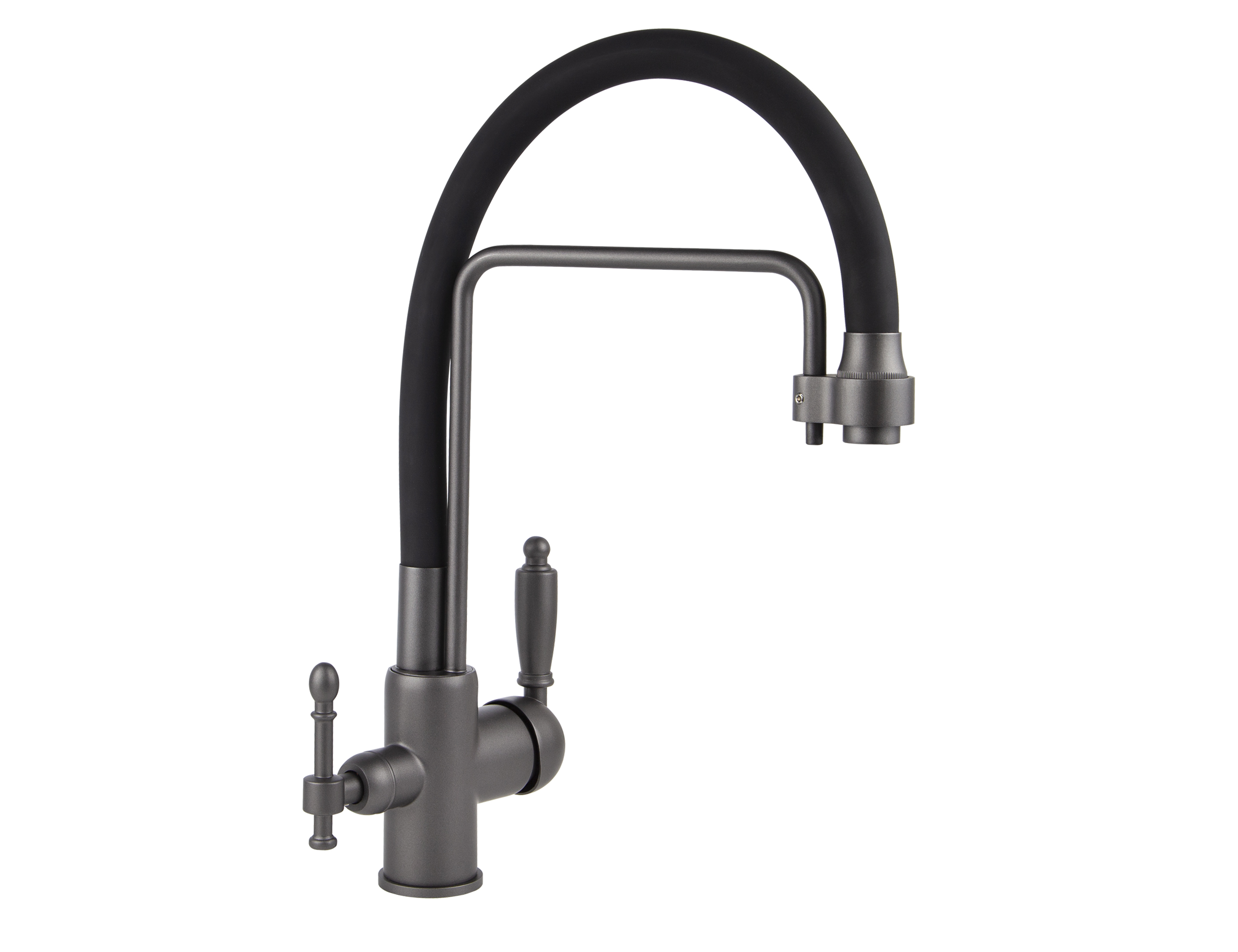 Смеситель VIKO кухня боковой  под фильтр Ø черным гибким  изливом, латунь, воронёная сталь