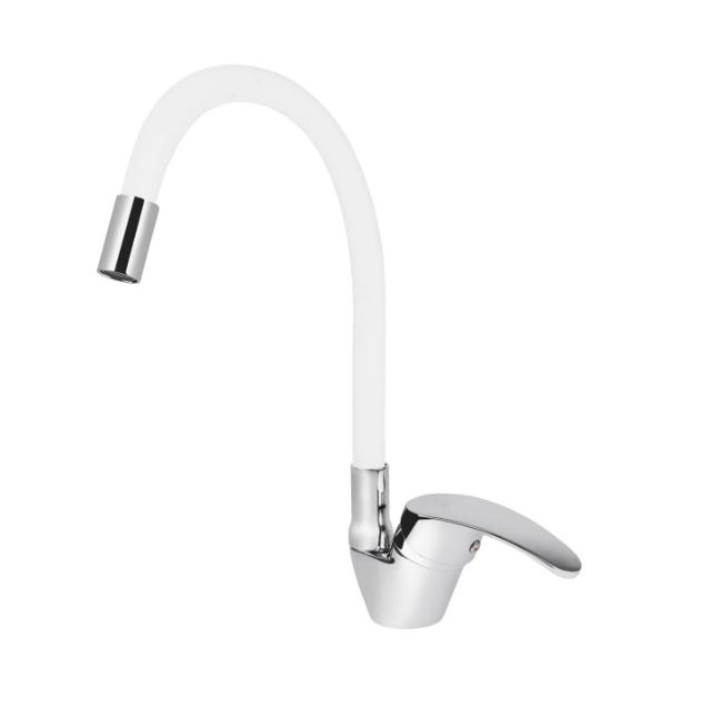 Смеситель VIKO кухня боковой с белым гибким изливом Ø40 с гайкой