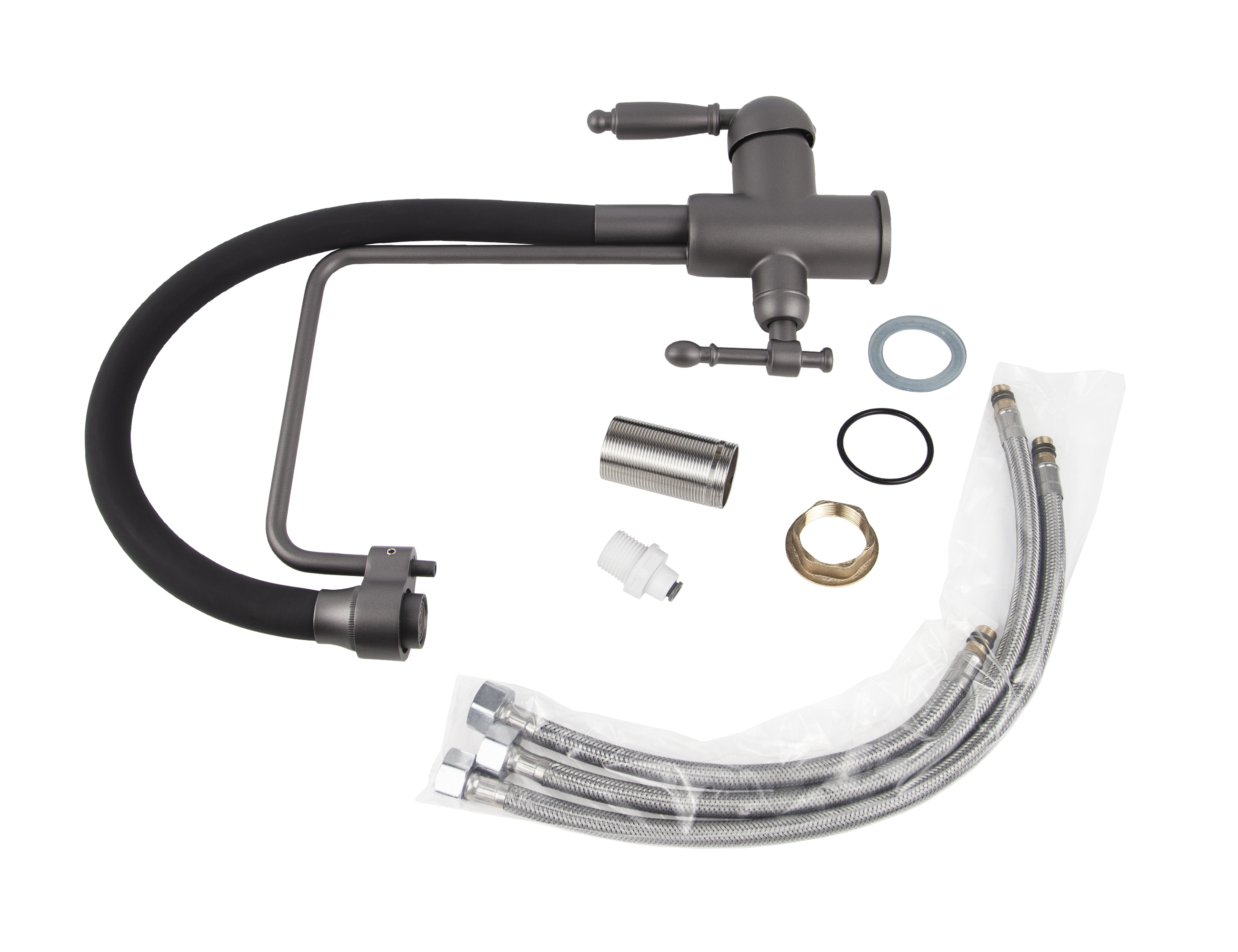 Смеситель VIKO  V-5617 , чёрный, излив гибкий, поворотный, под фильтр, латунь