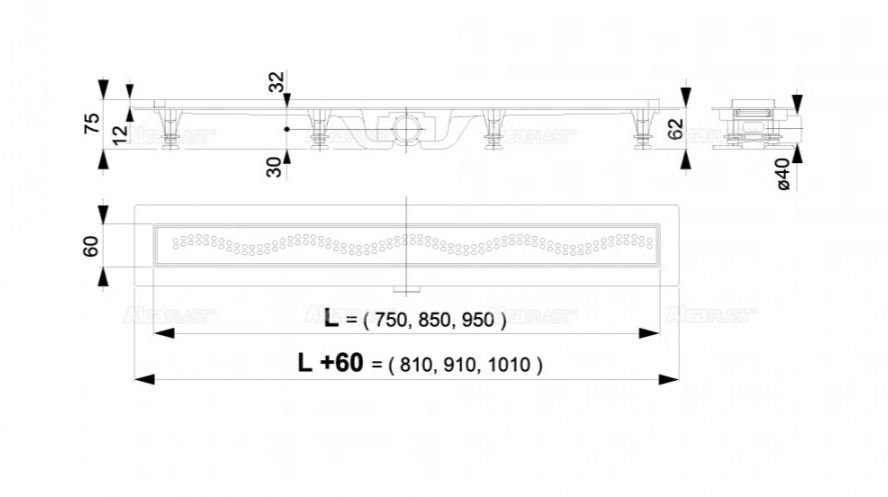 Водоотводящий желоб с порогами для перфорированной решетки /AG100101950