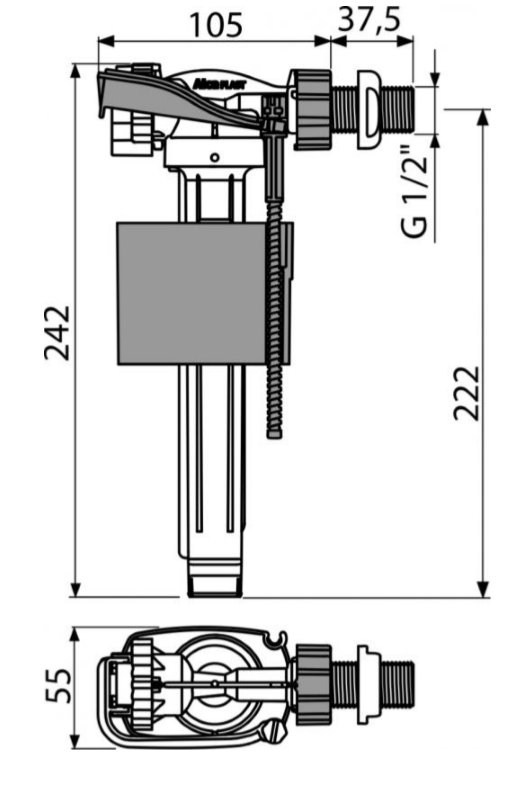 Впускной клапан, боковой 1/2" (Alca PLAST) 