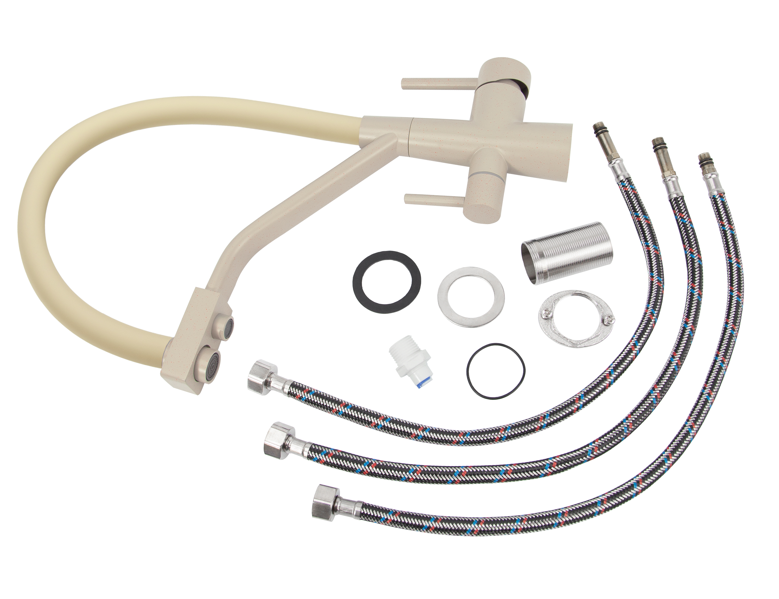 Смеситель VIKO  V-5811 для кухни, бежевый мрамор, излив поворотный, нержавеющая сталь