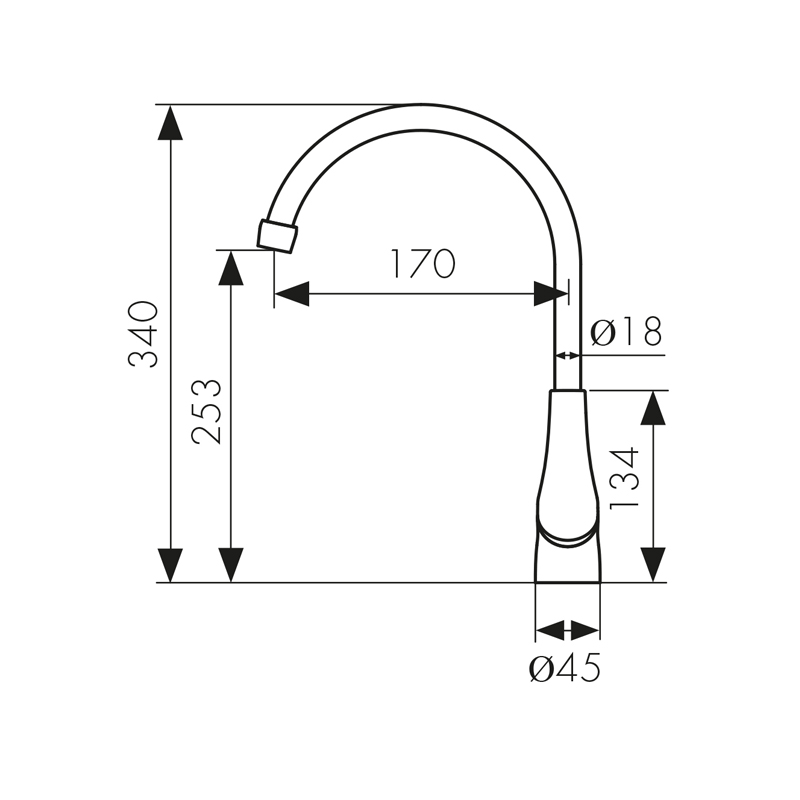 Смеситель KAISER Eco 00044 для кухни, хром, излив поворотный, латунь