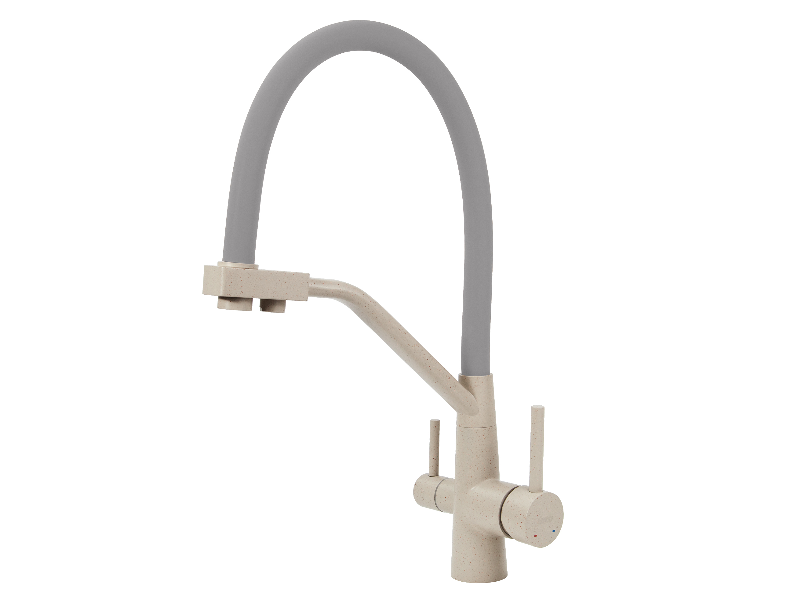 Смеситель VIKO  V-5816 для кухни, бежевый мрамор, излив поворотный, нержавеющая сталь