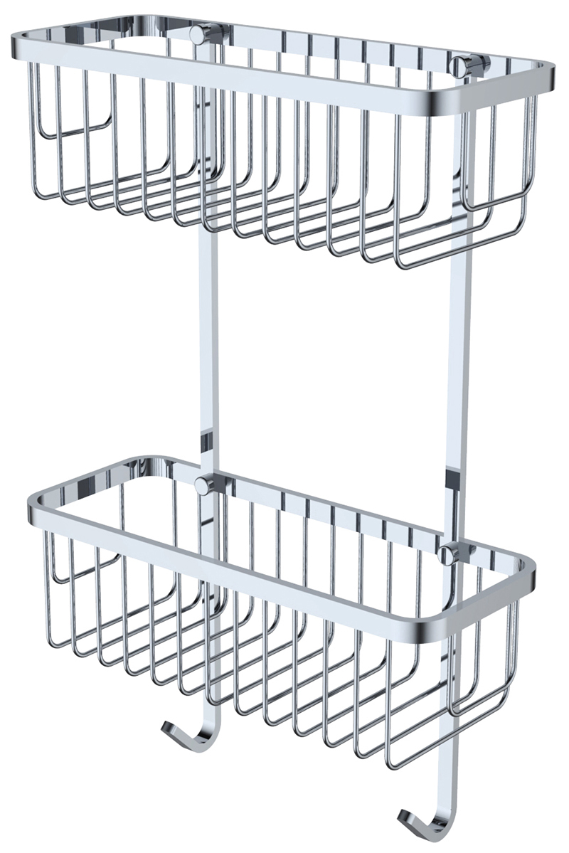 Полка двойная настенная прямая KAISER 300*120*470 с 2-мя крючками, хром (нерж. сталь)