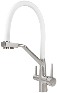 Смеситель VIKO для кухни под фильтр с гибким изливом Ø35, нерж. сталь (корпус/излив: серебро/белый) Смеситель VIKO для кухни под фильтр с гибким изливом Ø35, нерж. сталь (корпус/излив: серебро/белый)
