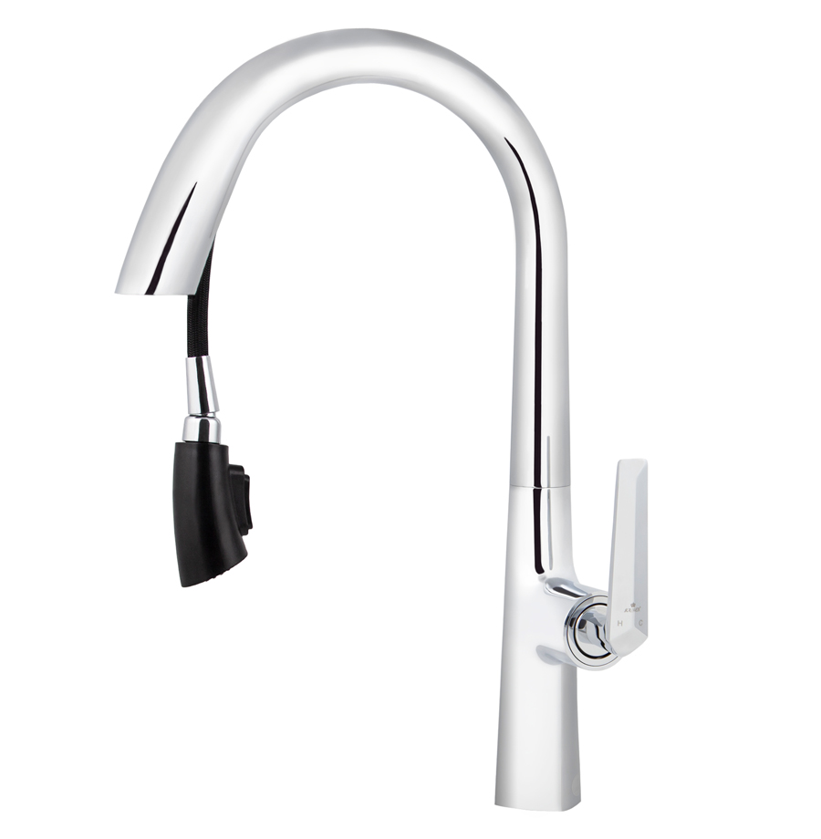 Смеситель KAISER Strike 09066 для кухни, хром, излив поворотный, выдвижной, латунь