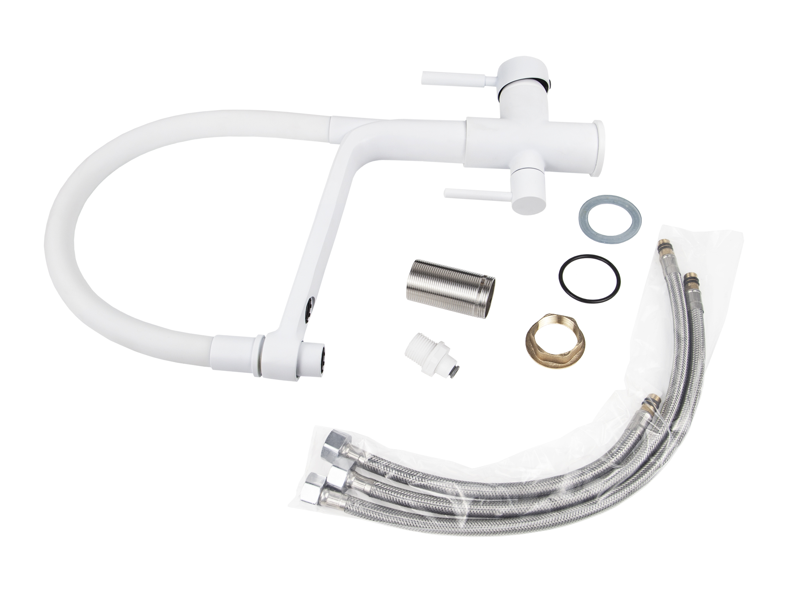 Смеситель VIKO  V-5604 для кухни, белый, излив поворотный, латунь