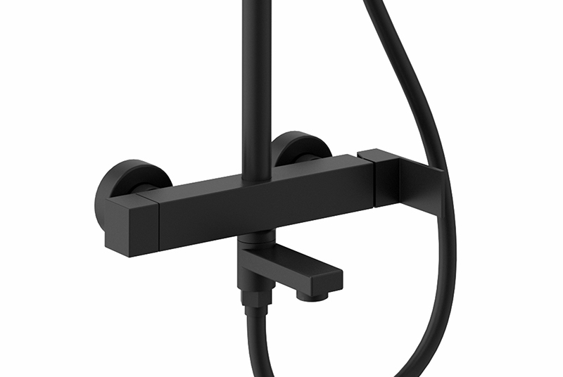 Душевая система однорычажная KAISER Cube 01582-9, чёрный матовый, латунь