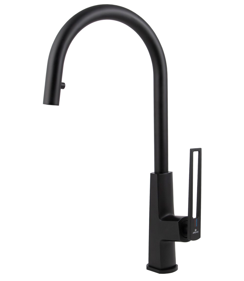 Смеситель KAISER Merkur 27166-2 для кухни, чёрный матовый, излив поворотный, выдвижной, латунь