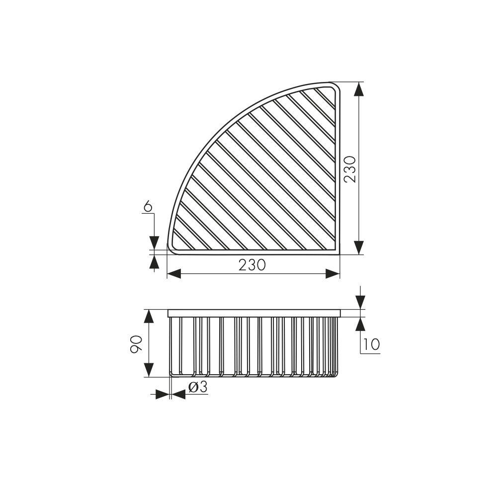 Полка настенная угловая KAISER 230*230*90, хром (нерж. сталь)