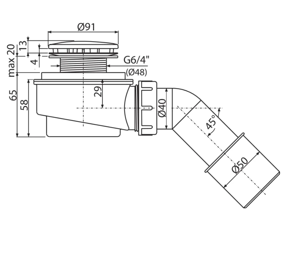 Сифон для душ. поддона хромир. Alca PLAST 