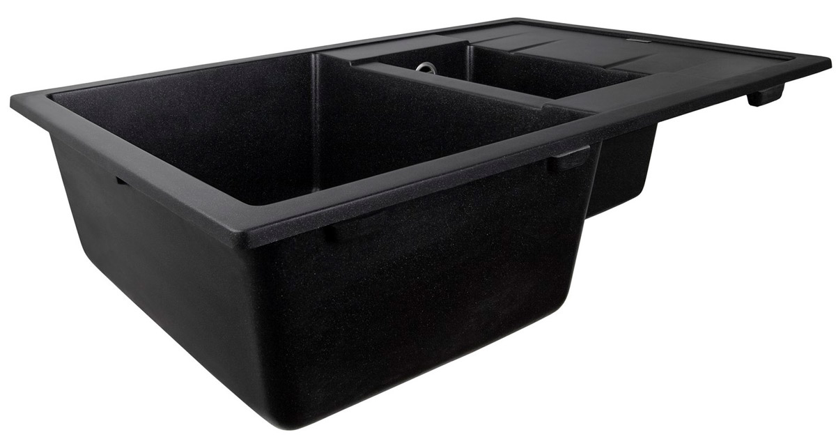 Мойка-Гранит "KAISER" (двойная) 780x500x190 черный-мрамор