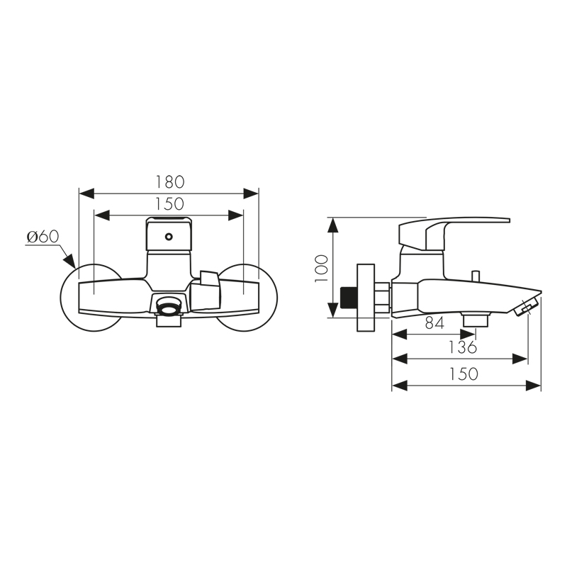 Смеситель KAISER Guss 68022 для ванны и душа, латунь, хром, неповоротный