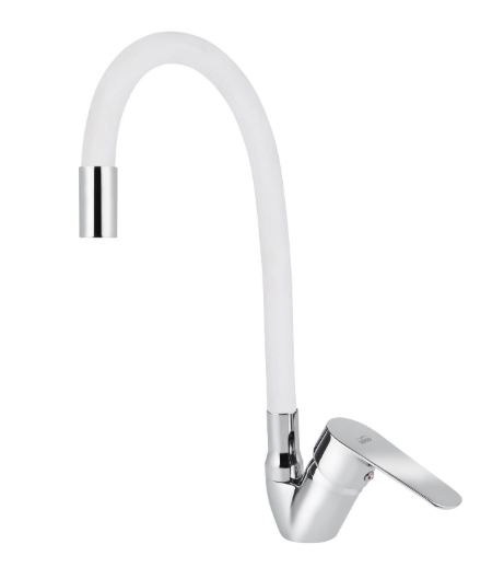 Смеситель VIKO кухня боковой с белым гибким изливом Ø35 с гайкой