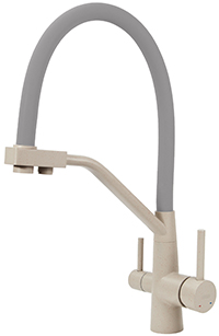 Смеситель VIKO для кухни под фильтр с гибким изливом Ø35,  нерж. сталь  (корпус/излив: бежевый мрамор/серый) Смеситель VIKO для кухни под фильтр с гибким изливом Ø35,  нерж. сталь  (корпус/излив: бежевый мрамор/серый)