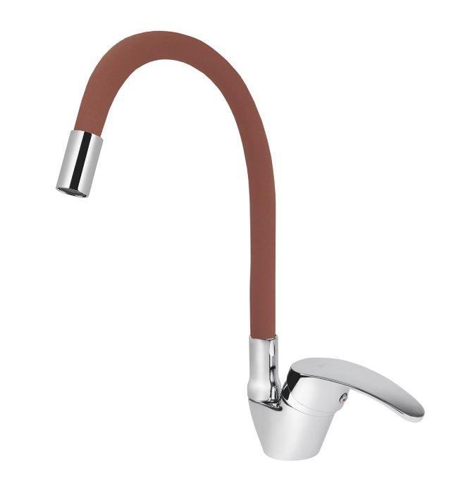 Смеситель VIKO кухня боковой с коричневым гибким изливом Ø40 с гайкой, хром
