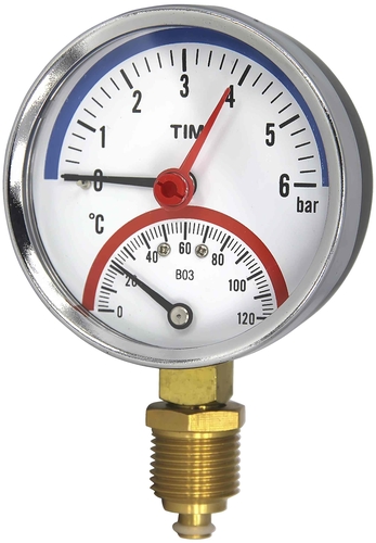  Термо-манометр радиального подключения TIM 1/2" - 6 бар